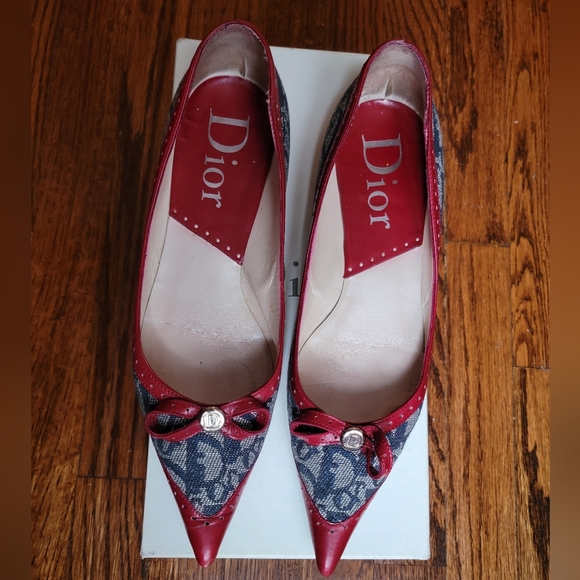 Rare! Dior Classic Canvas Logo Flats with Burgundy Trim - Picture 2 of 11